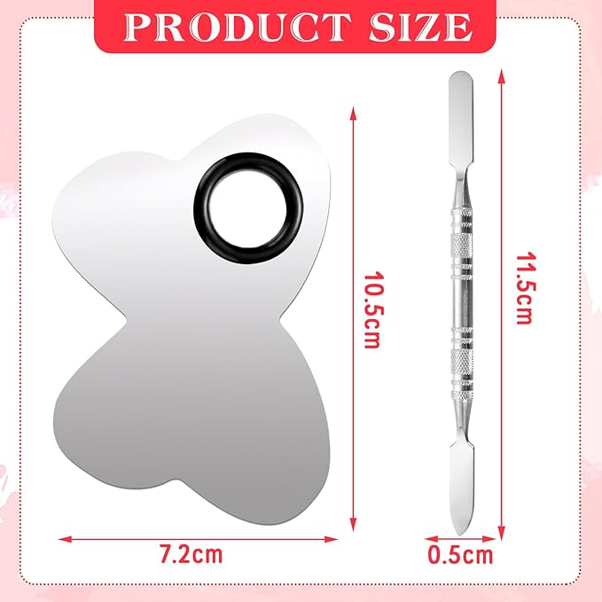 2 Pcs Stainless Makeup Mixing Palette,Tool for Mixing Foundation Nail-Art,Palette with A Stick,Storage Bag,Beauty Salon Color Cream Mixing Palette,Makeup Artist,Makeup Enthusiast (Butterfly Shaped)-GlimoraGlow
