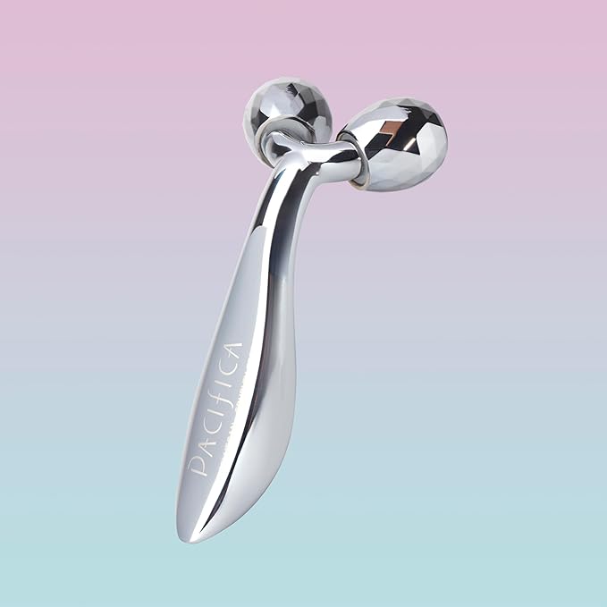 Pacifica Future Youth Stainless Steel Face Roller – Cooling Dual Gua Sha Facial Massager for Sculpting, Contouring & De-Puffing – Anti-Aging Skin Care Tool for Wrinkles & Fine Lines Lymphatic Drainage-GlimoraGlow