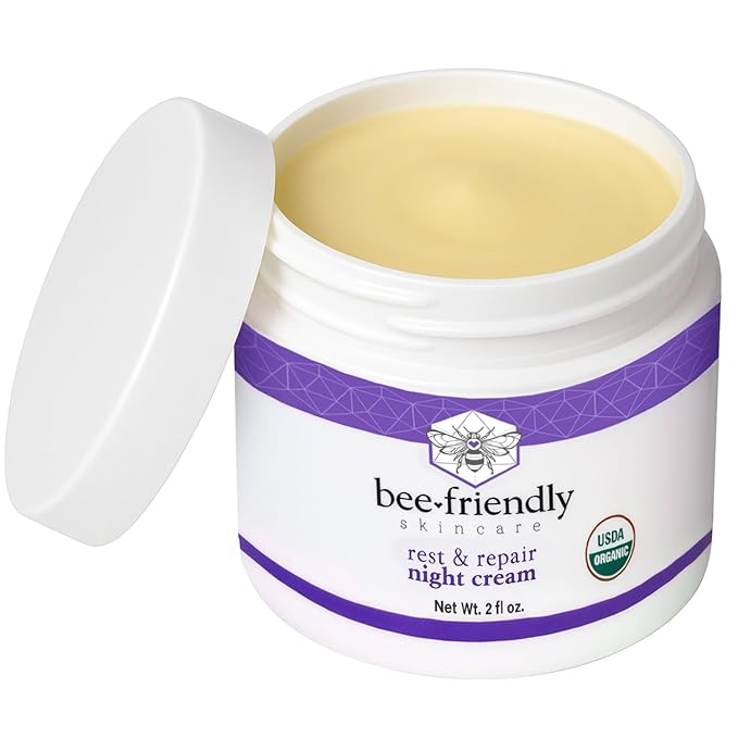 BeeFriendly Organic Night Cream, USDA Certified Organic, Deep Hydrating & Moisturizing Night Time Eye, Face, Neck & Decollete Cream for Women and Men, Anti Aging, Anti Wrinkle 2 oz-GlimoraGlow