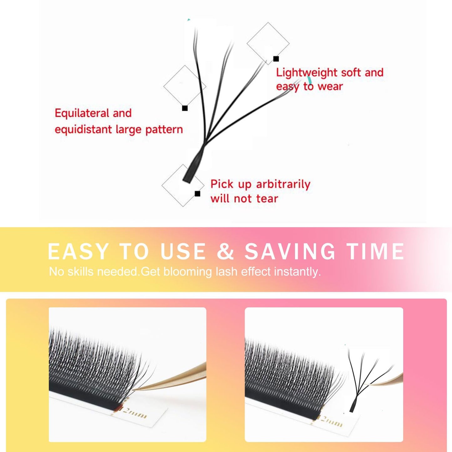 Lash Extensions Double Tips 4D Eyelash Extensions W Shape 0.07mm Thickness D Curl Mix 8-15mm Premade Fans Easy Fan Volume Lashes Matte Black Crisscross(W-4D-Double Tips-0.07-D,8-15mm Mix)-GlimoraGlow