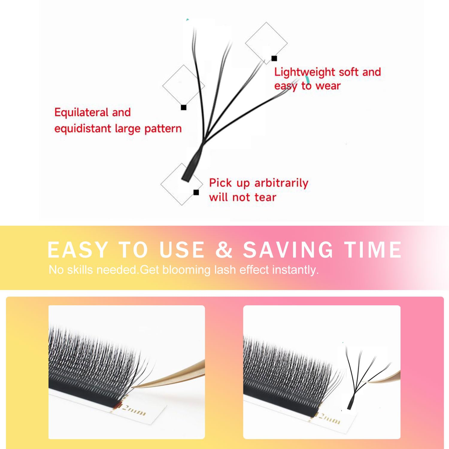 Lash Extensions Double Tips 4D Eyelash Extensions W Shape 0.07mm Thickness D Curl Mix 8-15mm Premade Fans Easy Fan Volume Lashes Matte Black Crisscross(W-4D-Double Tips-0.07-D,8-15mm Mix)-GlimoraGlow