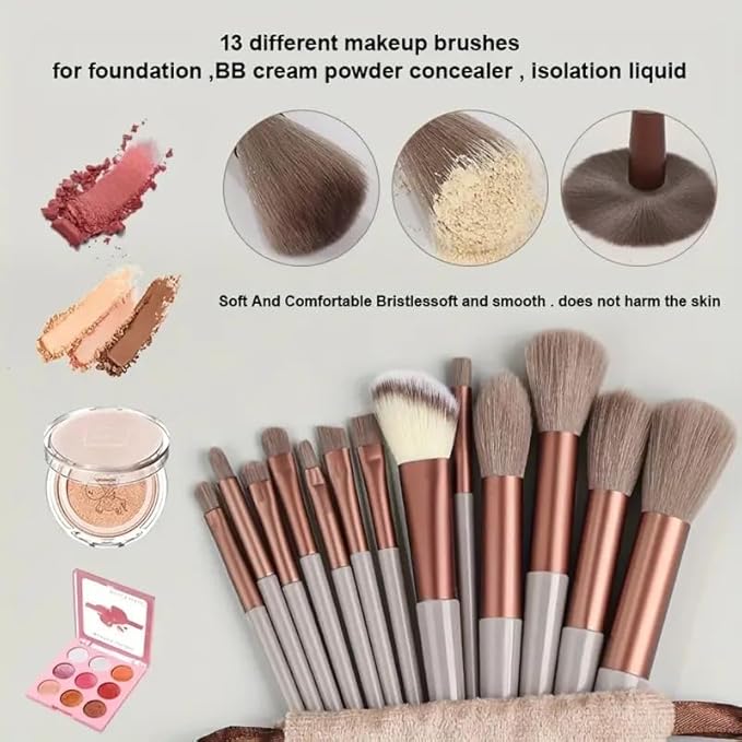 Foundation Makeup Brush Set Kit | 13 Pcs Premium Synthetic Kabuki Eye Shadows Make Up Brushes + 1 Sponge + 1 Brush Bag for Travel and Home Use (PINK)-GlimoraGlow