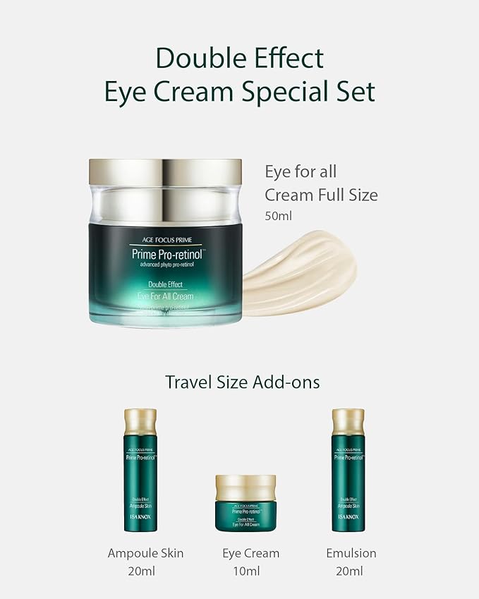 Isa Knox AGE FOCUS Prime Double Effect Eye For All Cream Set (3.4fl oz) - Korean Skincare Set, Lightweight Rich Eye Cream, Toner, Emulsion with Daytime Retinol,-GlimoraGlow