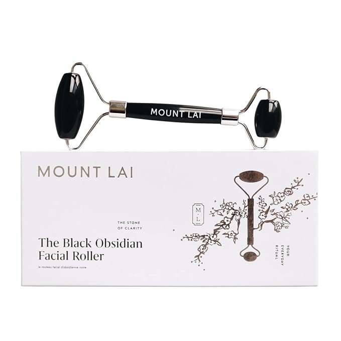 Mount Lai Warming Black Obsidian Facial Roller – The Stone of Clarity, Detoxifying Face Roller Tool for Purified Skin, Relaxation & Improved Circulation, Facial Massager Tool for Self-Care Ritual-GlimoraGlow