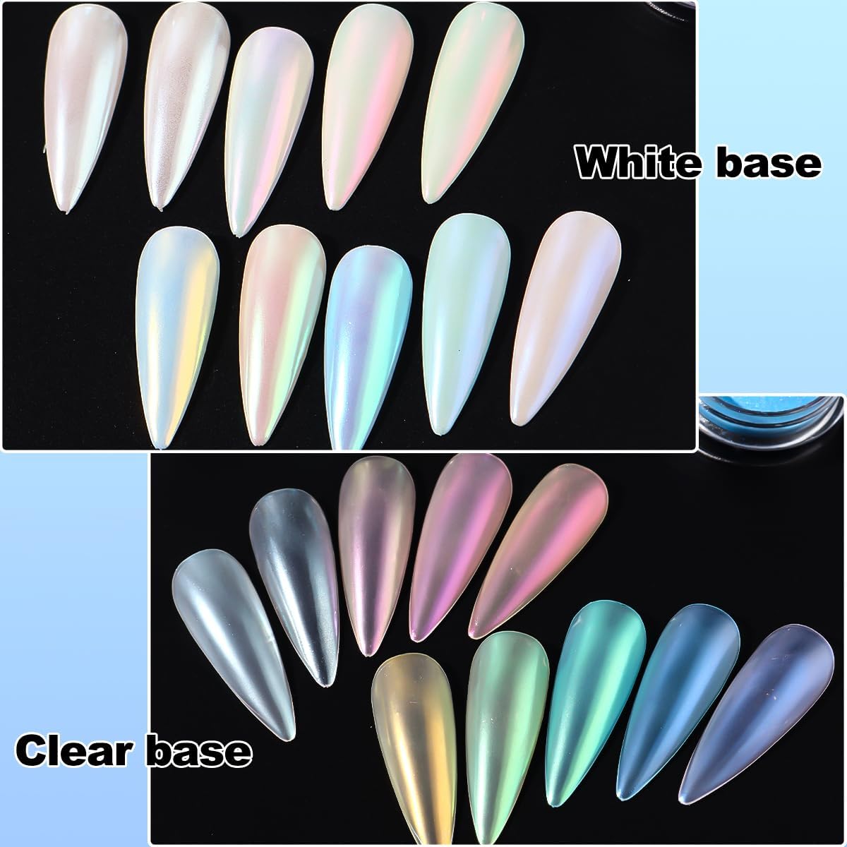 10 Colors Mermaid Pearl Chrome Nail Powder, Iridescent Aurora Powder Metallic Mirror Effect Pigment Pearlescent Nail Art Glitter Dust Kit for Gel Polish Nail Art Decoration-GlimoraGlow