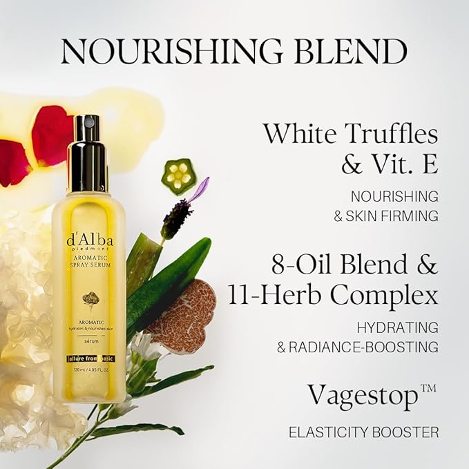 d'alba Piedmont Italian White Truffle First Aromatic Spray Serum, Fragrant VEGAN Glowy Antioxidant Face Mist, Deep Hydration Skin Firmness, Korean Skin Care (4.05 fl.oz)-GlimoraGlow