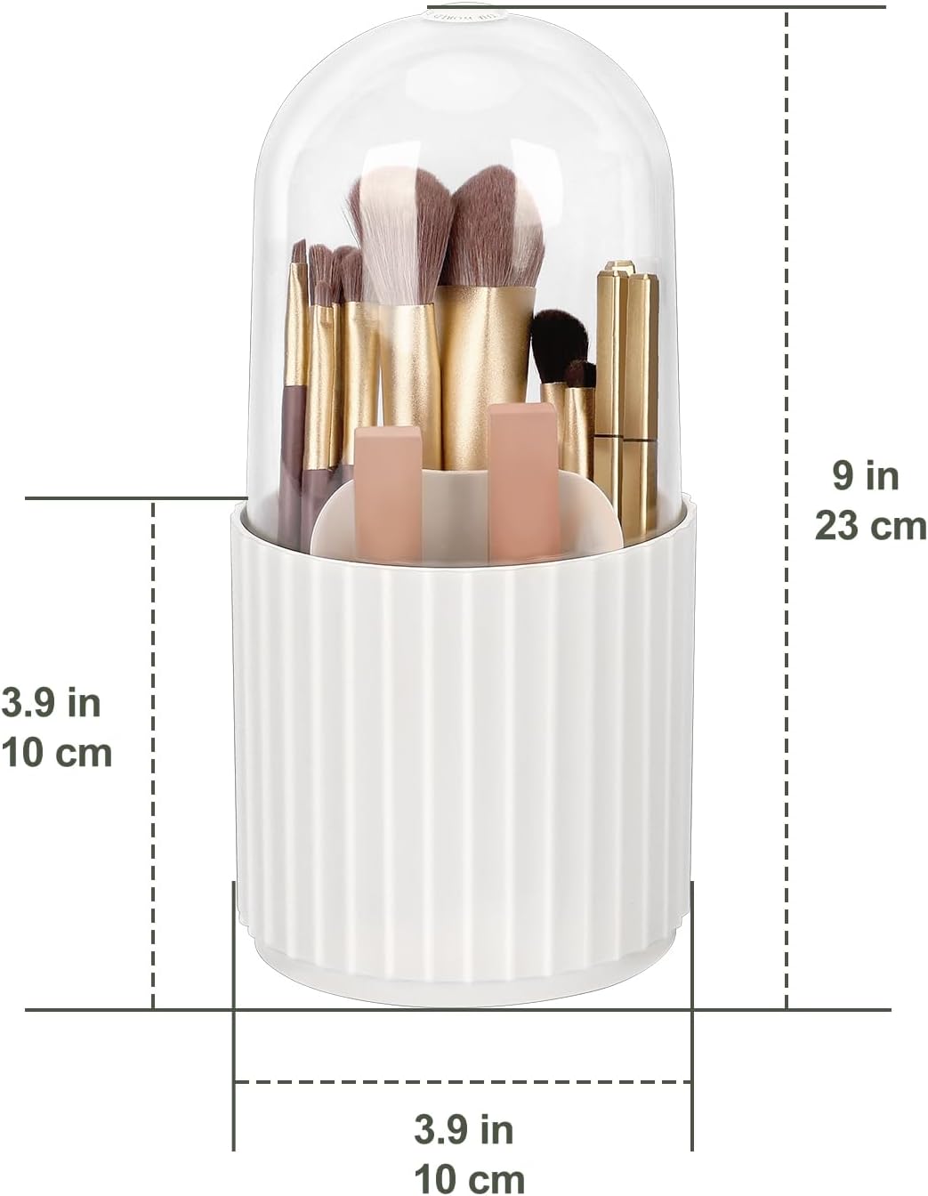 JessLab Makeup Brush Holder Organizer with Lid, 360 Degree Rotatable Makeup Brush Organizer Spinning Cosmetics Holders Brush Storage Box Display for Bathroom Vanity Countertop, White-GlimoraGlow