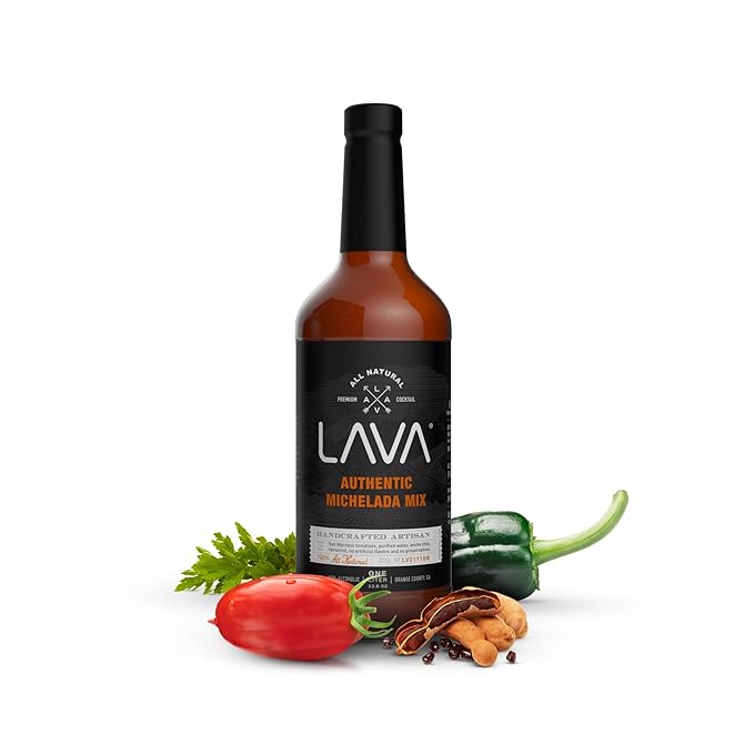 (3 Pack) LAVA All Natural Authentic Michelada Mix Craft Cocktail Mixer, Made with Real Tomatoes, Ancho Chile Peppers, Tamarind, No Junk Ingredients, Vegan, 1-Liter (33.8oz) Glass Bottle, Ready to Use-GlimoraGlow