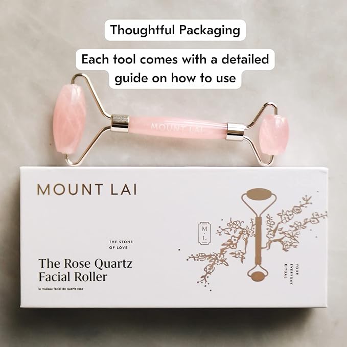 Mount Lai De-Puffing Rose Quartz Facial Roller – The Stone of Love, Certified Rose Quartz Face Roller for Anti-Aging, Soothing & Radiant Skin, Facial Massager Tool for Self-Care Ritual-GlimoraGlow