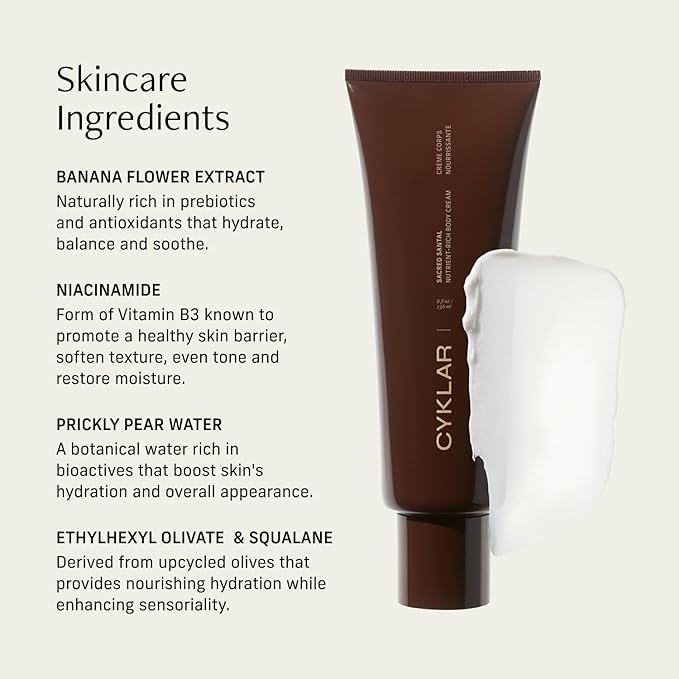 Nutrient Rich Body Cream. Sacred Santal Nourishing Moisturizer with Niacinamide and Banana Flower Extract. Deep Hydration, Thick Body Lotion, Dry Skin Cream for Women and Men, 8 Fl Oz-GlimoraGlow