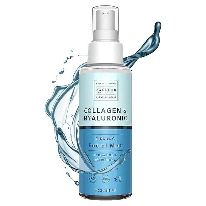 Hyaluronic Acid & Collagen Face Mist - Dermatologist Tested, Moisturizes & Tones Skin, Anti-Aging, Natural Ingredients, Cruelty-Free, 95% Natural - All Skin Types - 4 OZ-GlimoraGlow