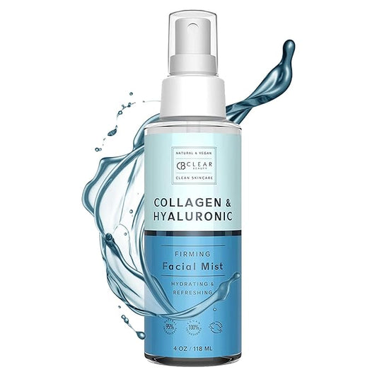 Hyaluronic Acid & Collagen Face Mist - Dermatologist Tested, Moisturizes & Tones Skin, Anti-Aging, Natural Ingredients, Cruelty-Free, 95% Natural - All Skin Types - 4 OZ-GlimoraGlow