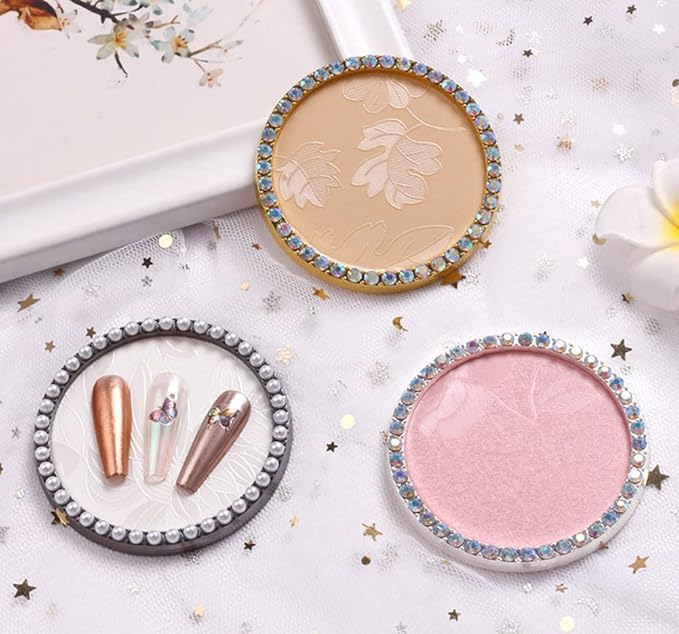 1 Pc Resin Nail Art Palette Nail Art Display Holder Round Inlay Rhinestone Makeup Palette Nail Painting Palette Gel Polish Colors Mixing Pallet (White)-GlimoraGlow