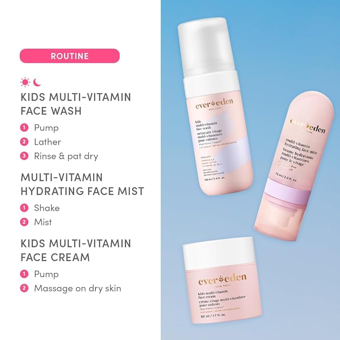 Evereden Kids Multi-Vitamin Hydrating Face Mist | Nourishing Face Spray, Preppy Skincare Essential for Ages 6+ | Clean Formula Safe for Sensitive Skin | Multi-Vitamin Complex, Peach & Mango Juice-GlimoraGlow