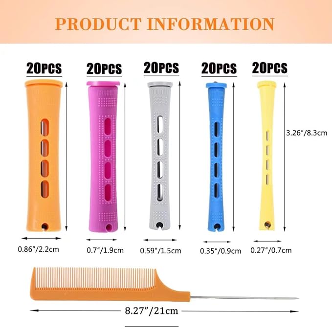 100pcs Hair Curling Rods Set - Plastic Cold Wave Rollers for Natural, Long or Short Hair Styling - Women's DIY Hairdressing Tools in Orange, Purple, Gray, Blue, Yellow-GlimoraGlow