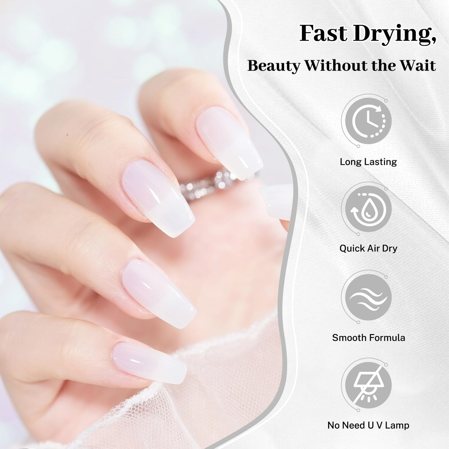 16.5ml Jelly Milky White Nail Polish Large Volume Quick Dry Nail Polish, Long Lasting Shine, Fingernail Toenail Nail Art DIY Home Travel Nail Art Gift-GlimoraGlow