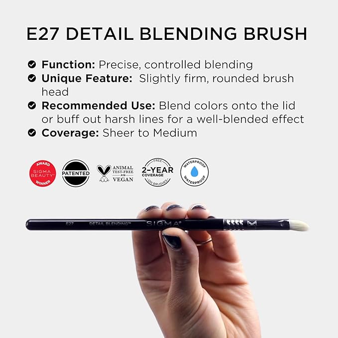 Sigma Beauty Professional E27 Detail Eyeshadow Blending Brush – Eyeshadow Application and Blending Brush - Apply Pigment and Blend Harsh Lines for a Well Blended Effect (1 Brush)-GlimoraGlow
