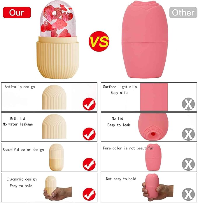 XHJRI Ice Face Roller Massager,Ice Cube Roller for Face, Eyes and Neck Naturally Conditioning and Skin Care,De-Puff Eye Bags,Reduce Migraine Pain,Reusable Massage Silicone Ice Mold (Beige)-GlimoraGlow