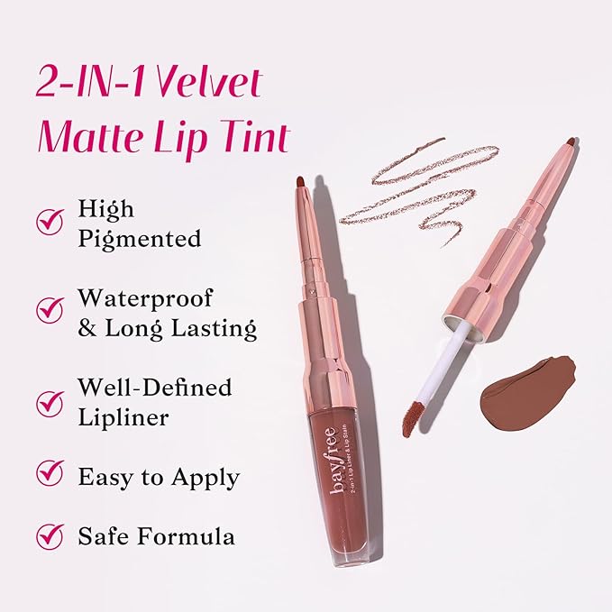 2-IN-1 Lip Liner and Lip Stain, High Pigmented Long Lasting Velvet Lip Tint, Well-Defined Lipliner, Weightless Waterproof Not Animal Tested, Matte Finish Makeup-GlimoraGlow