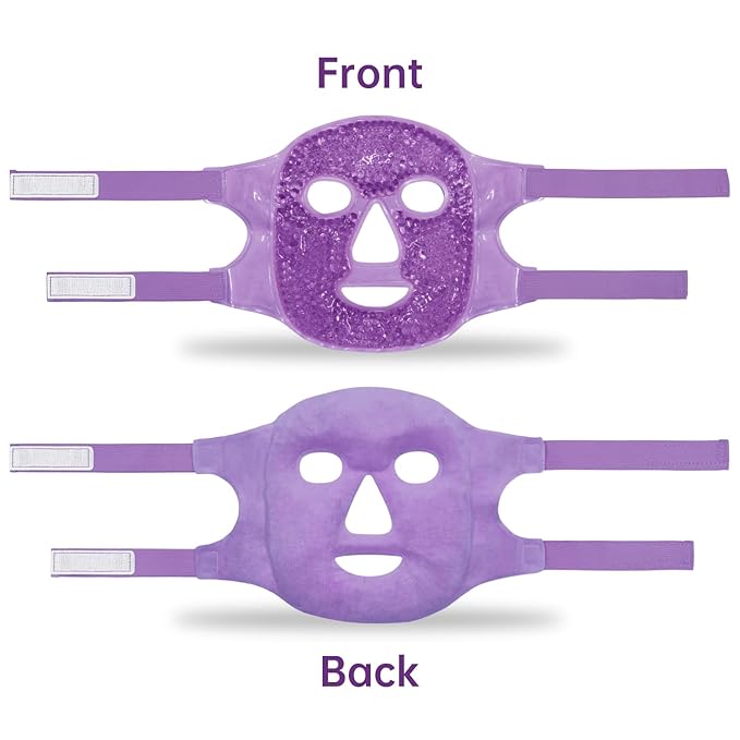 Ice Pack Face Eye Mask for Dark Circles and Puffiness,Gel Cold Cooling Face Mask for Migraines, Headache, Stress and Relaxation (Purple)-GlimoraGlow