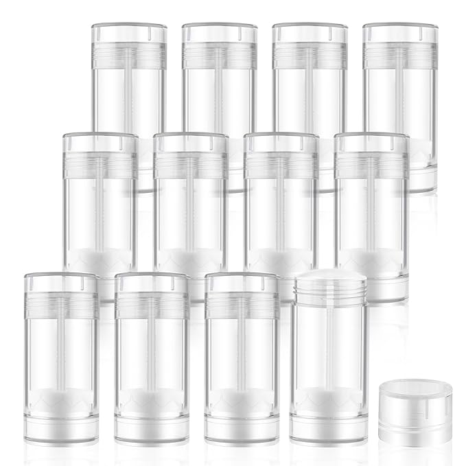 12 Pieces 15g Clear Plastic Deodorant Containers,Empty 1/2 oz Travel Lip Balm Tubes,Refillable Twist-UP Solid Perfume Tubes,Lipstick Tubes for DIY-GlimoraGlow