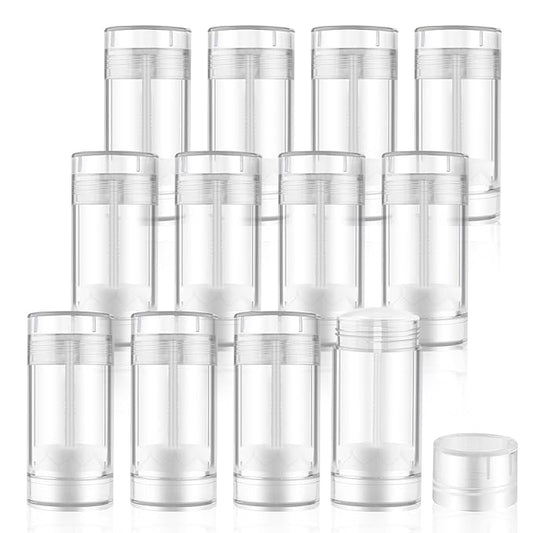 12 Pieces 15g Clear Plastic Deodorant Containers,Empty 1/2 oz Travel Lip Balm Tubes,Refillable Twist-UP Solid Perfume Tubes,Lipstick Tubes for DIY-GlimoraGlow