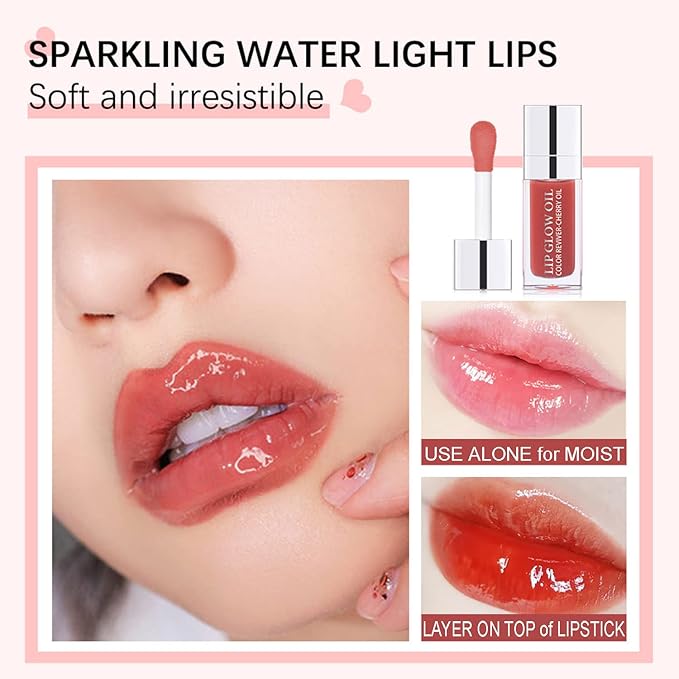 Hydrating Lip Glow Oil, Plumping Watery Lip Gloss, Refreshing Moisturizing Lip Oil Tinted Lip Balm, Lasting Nourishing Revitalizing Lip Tint Lip Care (07# Raspberry Red)-GlimoraGlow