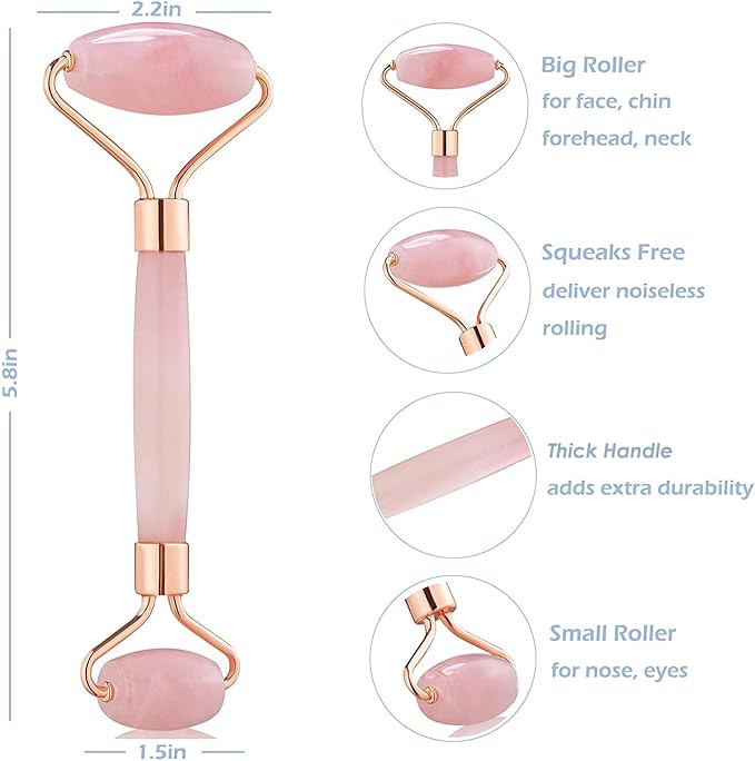 Jade Roller for Face - Rose Quartz Face Roller Skin Care - Stone Facial Roller, Face Massager for Women, Relieve Stress, Remove Wrinkles Eye Puffiness-GlimoraGlow