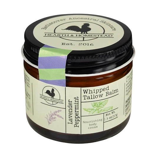 Handmade Whipped Tallow Balm (Lavender Peppermint): Organic Body Butter with Infused Olive Oil- 1.3 oz-GlimoraGlow