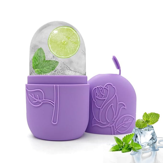 Ice Face Roller Massager for Face, Reusable Silicone Ice Cube Mold, Facial Beauty Ice Roller, Reduce Puffiness and Dark Circles, Minimize Pores & Improve Skin Texture (Purple)-GlimoraGlow