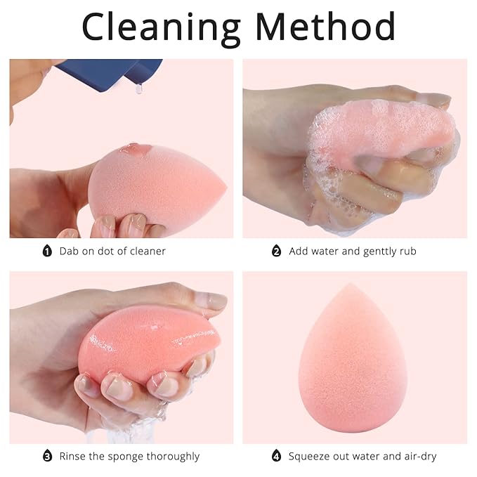 BEAKEY Makeup Sponge Set, Foundation Blending Sponge, Beauty Sponges Flawless for Liquid, Cream, and Powder, Microfiber Latex-Free and Vegan Boun Boun Sponges, 5 Pcs Pink Makeup Sponges-GlimoraGlow