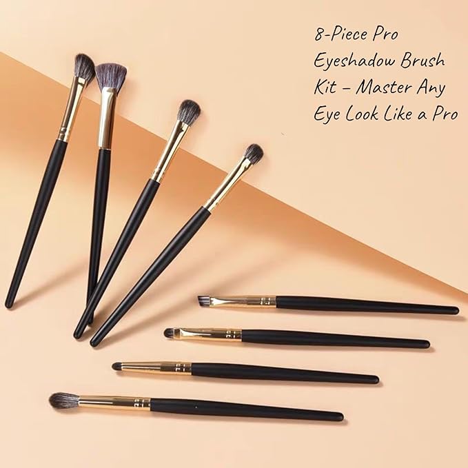 Eyeshadow Makeup Brushes Set with Case 8 PCS Soft Synthetic Hairs Eye Makeup Brushes for Blending Eyebrow Eyeliner Eyeshadow （Black）-GlimoraGlow