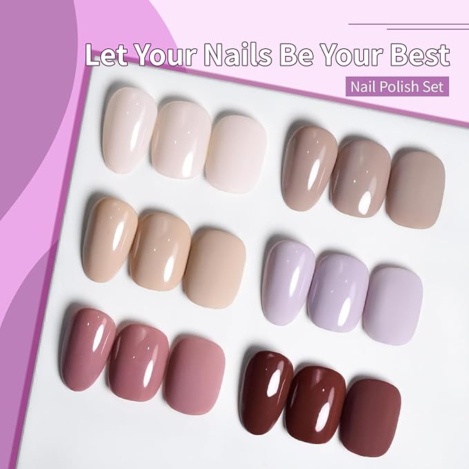 10ml Nude Pink Nail Polish Set 6 Colors Brown Red Purple All Seasons Neutral Color Quick Dry Nail Polish Set for Women Salon DIY Nail Art-GlimoraGlow