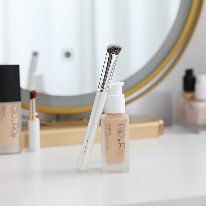 GLO&RAY Concealer Brush Under Eye - Makeup Brush Angled Flat Teardrop, Nose Contour for Powder Pro Concealing Blending for Liquid & Cream Cosmetic, Foundation Brushes Small With Dust Cover (White)-GlimoraGlow