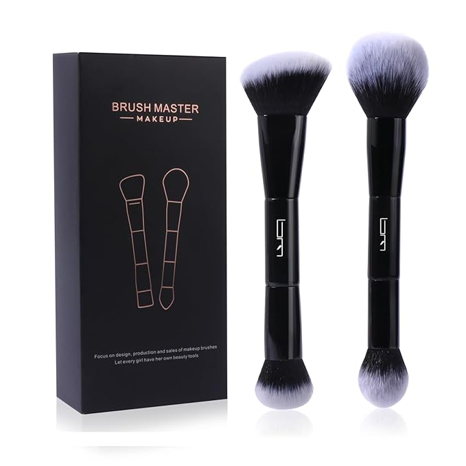 2Pcs Duo End Makeup Brushes, Foundation, Powder, Contour, Concealer, eye makeup Brush, Double-ended Multi-functional Synthetic Cosmetic Tools Makeup Brushes(Black)-GlimoraGlow