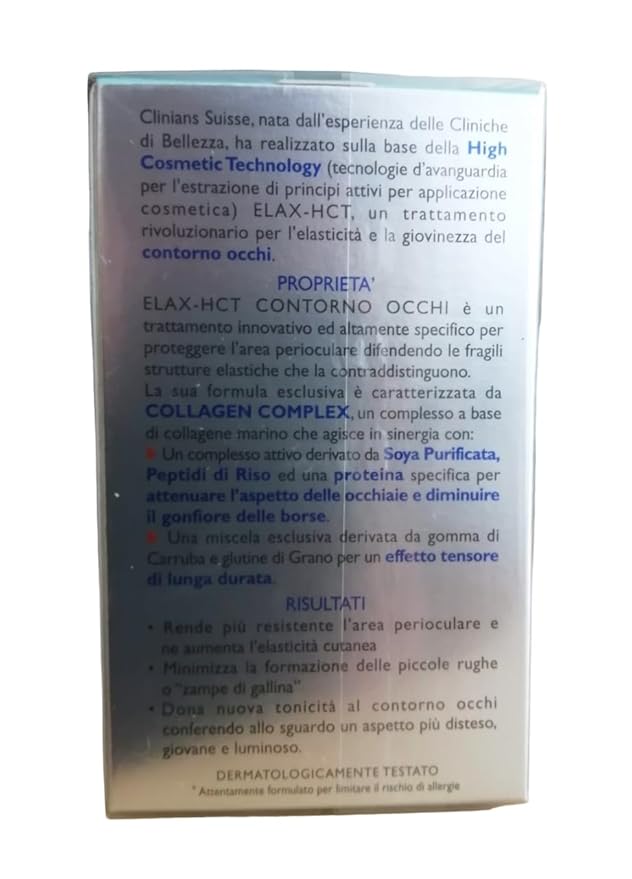 Suisse Clinica Della Bellezza Elax HCT Collagen Complex Eye Contour Firming Serum From Italy, 0.3 Oz.-GlimoraGlow