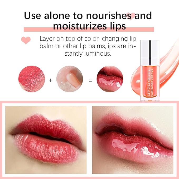 Hydrating Lip Glow Oil Moisturizing Plumping Lip Tint Lip Gloss Transparent Lip Balm Long Lasting Nourishing Repairing Lightening Lip Lines (001#+012#)-GlimoraGlow