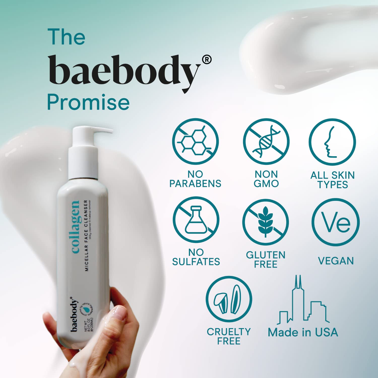 Baebody Cleansing Milk for Face - Vegan Facial Cleanser for Women and Men - Micellar Makeup Remover - Milk Cleanser Face Wash (8 fl oz)-GlimoraGlow