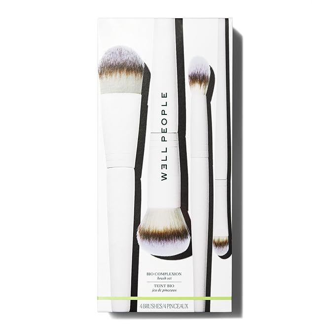 Well People Bio Complexion Brush Set, 4-Piece Face Brush Set For All Complexion Products, For Liquids, Powders & Creams, Cruelty-free Bristles-GlimoraGlow