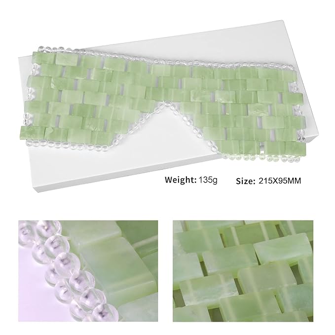 Jade Eye Mask 100% Natural Real Jade Stone Reusable Eye Mask for Hot & Cold Anti Aging，Headache and Migraine Relief Jade Mask for Women Men (Light green jade)-GlimoraGlow