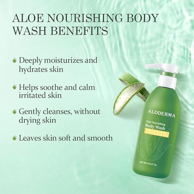 Aloderma Aloe Nourishing Body Wash Featuring Fresh, Organic Aloe for Dry, Sensitive Skin - Moisturizing Body Cleanser with Shea Butter, Allantoin - Leaves Skin Soft, Hydrate & Nourished - 16oz-GlimoraGlow