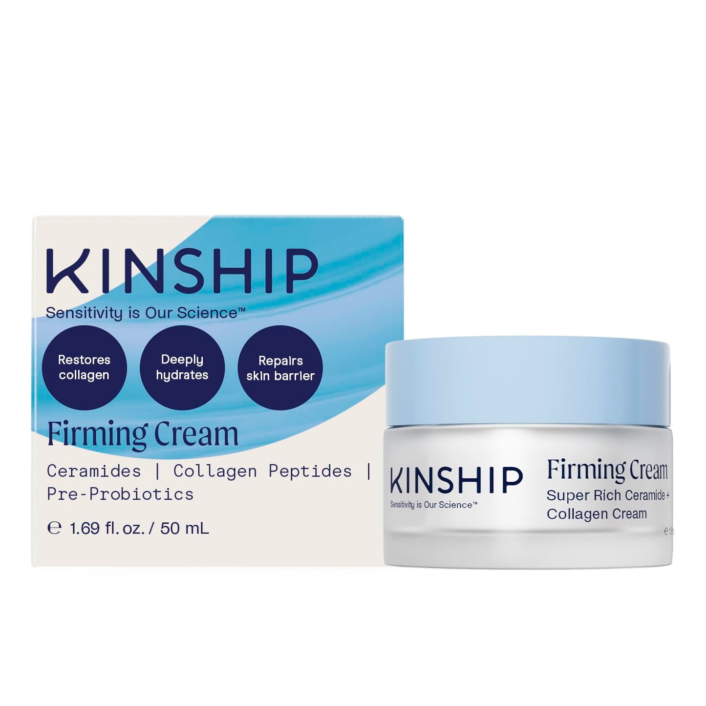 Kinship Super Rich Collagen + Ceramide Firming Cream | Anti Aging, Hydrating Face Moisturizer for Sensitive Skin | Wrinkle Cream - Smooth Fine Lines | Synthetic Fragrance-Free | Derm Approved, (1.7oz)-GlimoraGlow