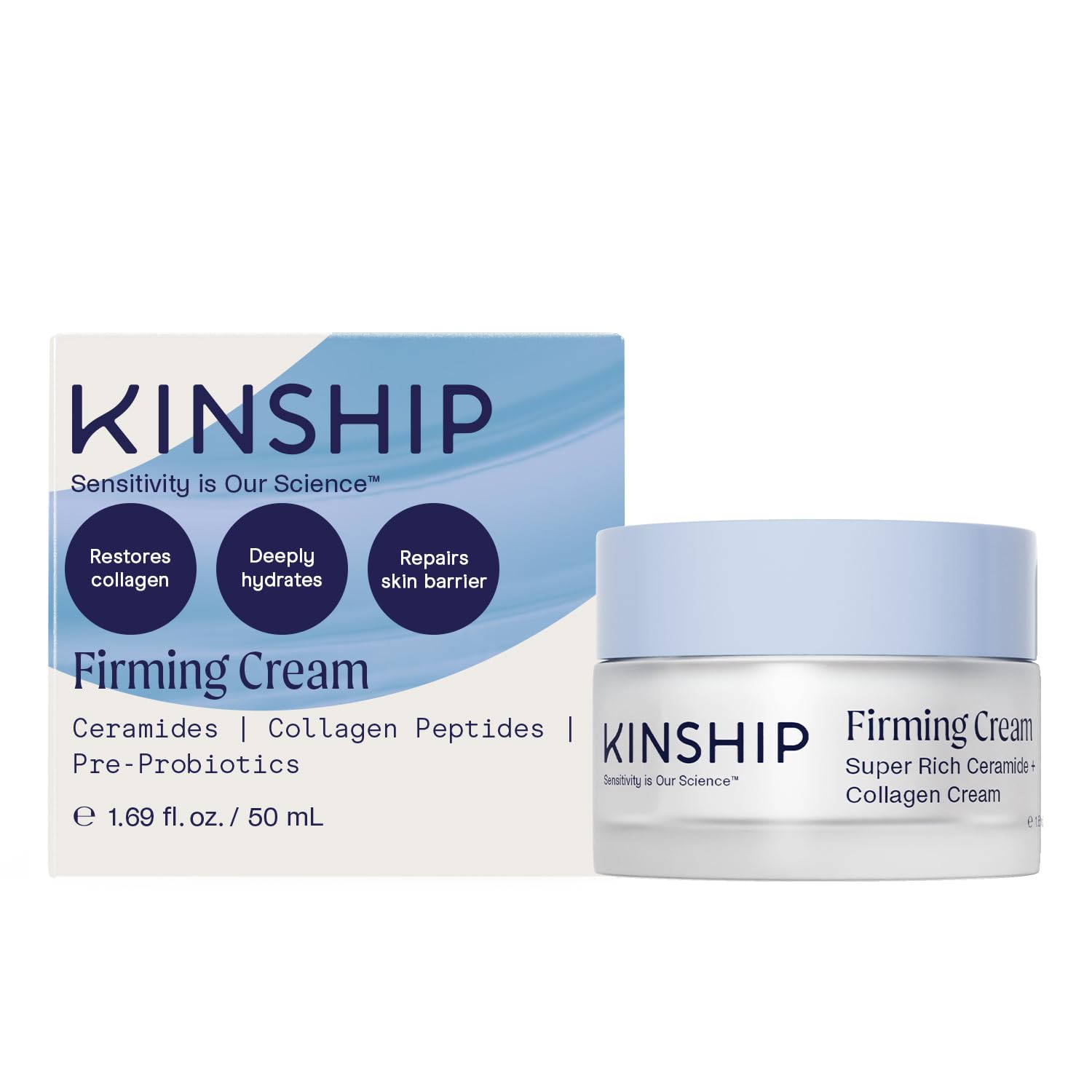 Kinship Super Rich Collagen + Ceramide Firming Cream | Anti Aging, Hydrating Face Moisturizer for Sensitive Skin | Wrinkle Cream - Smooth Fine Lines | Synthetic Fragrance-Free | Derm Approved, (1.7oz)-GlimoraGlow