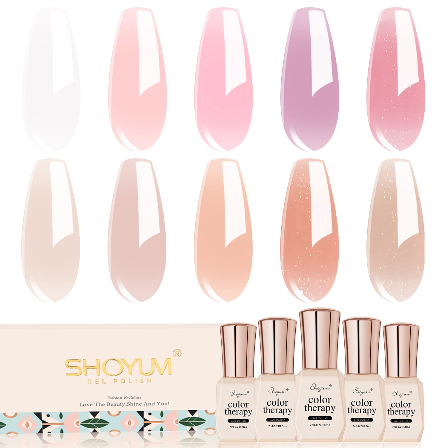 Jelly Pink Gel Nail Polish Set of 10 Colors Including Pink Purple Milky White Nude Gel Polish Kit UV LED Soak Off Nail Polish Home DIY Manicure Nail Salon Varnish-GlimoraGlow