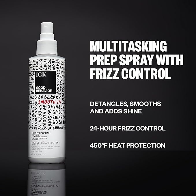 IGK GOOD BEHAVIOR Smoothing Frizz Fighters Set | 4-in-1 Prep Spray + Spirulina Protein Smoothing Spray | Frizz Control + Heat Protectant | Vegan + Cruelty Free-GlimoraGlow