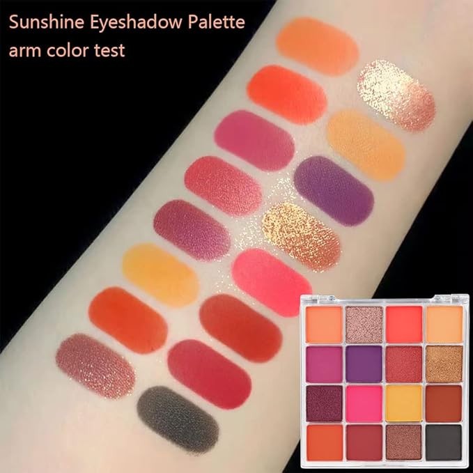 16 Girds Colorful Matte Shimmer Eyeshadow Palette for Eye Makeup,High Pigmented Eye Shadow Primers Powder Palet de sombras de ojos-Glitter Color#-GlimoraGlow