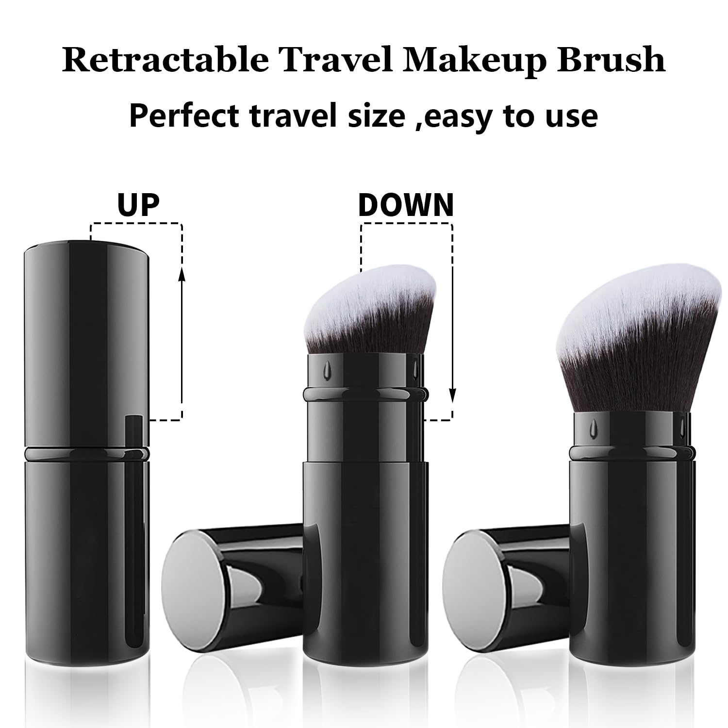 Falliny Retractable Kabuki Makeup Brush, Angled Travel Powder Blush Brush Foundation Makeup Brush with Cover for Blush, Sunscreen,Bronzer, Buffing, Concealer,Highlighter, Powder Cosmetics-GlimoraGlow