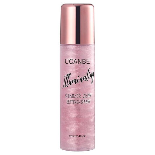 UCANBE Shimmer Dewy Setting Spray – Glowing + Makeup Setting Spray 2 in 1 Lightweight Formula for a Radiant Glow,Long-Lasting Face Mist for Face Body, 4 Fl Oz #Bubblegum-GlimoraGlow