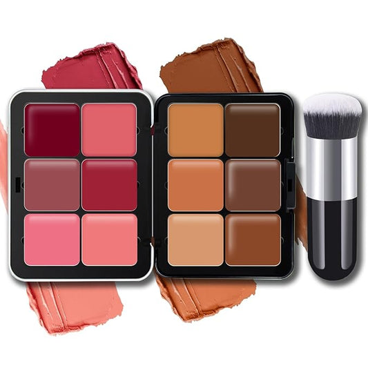 12 Colors Color Correcting Concealer Foundation Palette, Cream Blush and Concealer Palette, Long Wearing Smudge Proof Blendable Matte Finish Blush Powder Highlighter Cream Contour Palette Makeup (02)-GlimoraGlow