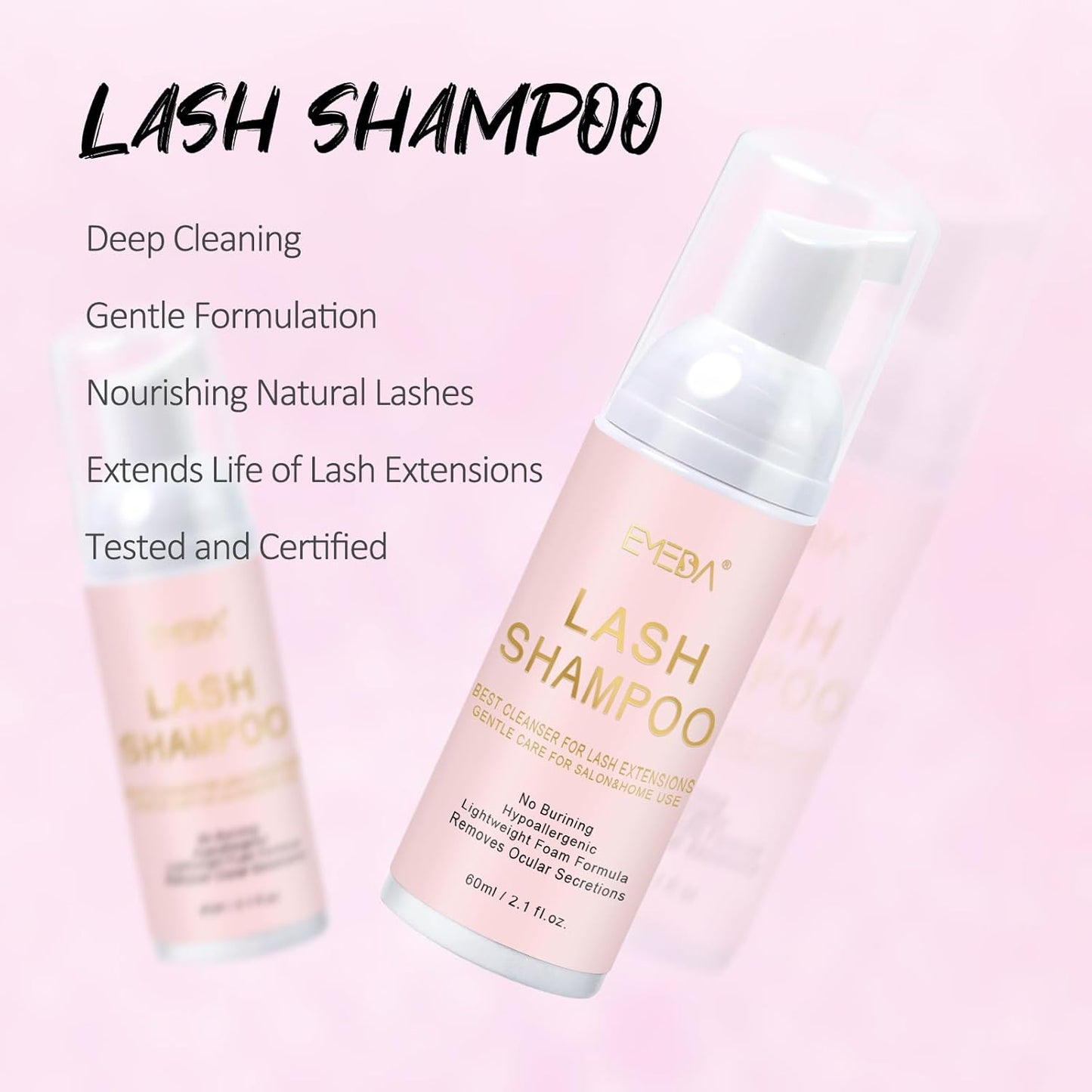 EMEDA Lash Shampoo Kit 2.02 fl oz Lash Cleaning Kit with Rechargeable Fan Dryer/Brush/Rinse Bottle, Oil-free Cleanser Wash for Extensions & Clusters & Natural Eyelashes, Cleaner for Eyelash Care-GlimoraGlow